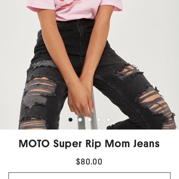 TOP SHOP Black High Waisted Distressed Moto Jeans - Picture 5 of 5